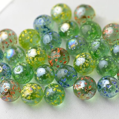画像1: 【限定商品】ガラス球　水玉マーブル緑ミックス　直径約１６ｍｍ 約100個入