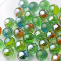 【限定商品】ガラス球　リーフミックス緑パール　直径約１６ｍｍ 約100個入