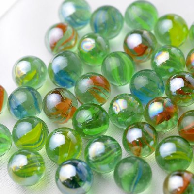 画像1: 【限定商品】ガラス球　リーフミックス緑パール　直径約１６ｍｍ 約100個入
